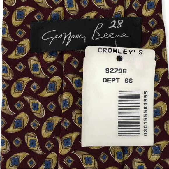 Vintage Geoffrey Been Mens Tie Necktie Silk Paisley Brown USA From Crowleys New - Picture 6 of 8
